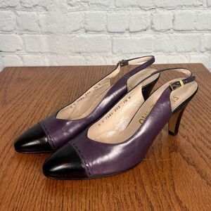 Salvatore Ferragamo Purple Leather Slingbacks with Black Toe Cap New